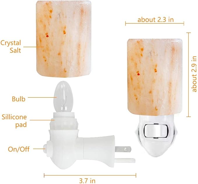 Himalayan Salt Lamp Plug in Night Light 2 Pack, 360 Degree Adjustable Wall Plug & Extra 4 Replacement Bulbs Bathroom Bedroom Night Light, Pink Crystal Rock Salt Hand Crafted Cylinder Size