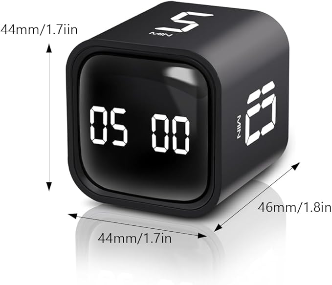 Gravity Cube Timer, Productivity Sensor Flip Kitchen Large LED Display Adjustable Sound Alarm Vibration High Low Volume Custom Modes Kids Study Students Office Exercise Skincare