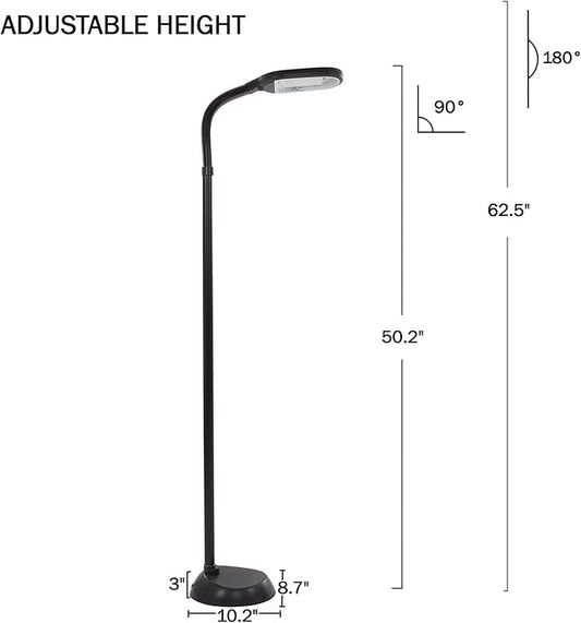 Lavish Home Adjustable Floor Lamp - Full Spectrum Natural Sunlight Lamp with Bendable Neck for Reading, Craft, Studying, and Esthetician Light - (Black)
