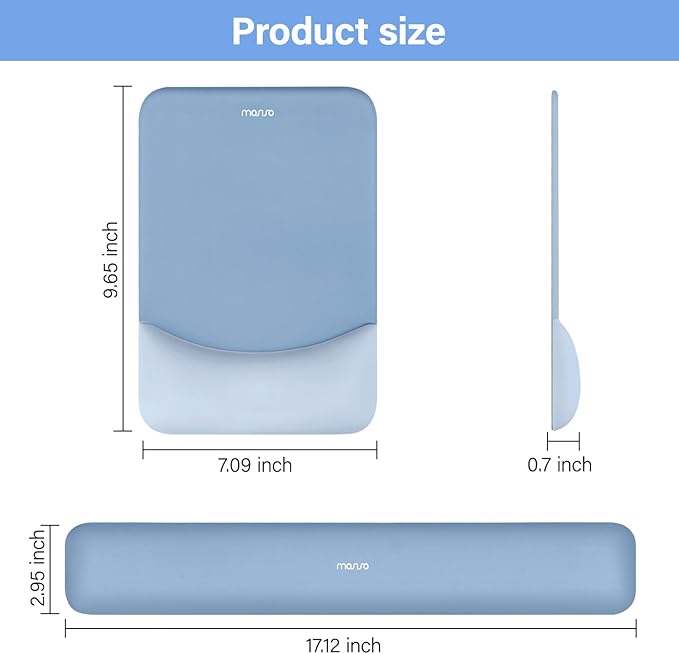 MOSISO Wrist Rest Support for Mouse Pad&Keyboard Set, Rectangular Ergonomic Mousepad Non-Slip Base Home/Office Pain Relief&Easy Typing Pad with Neoprene Cloth&Raised Curved Memory Foam, Stone Blue