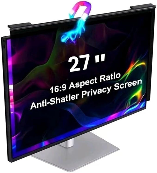 Magnetic Hanging Computer Privacy Screen Filter for 27 Inch, Removable Aluminum Alloy Privacy Shield for 16:9 Widescreen Monitor, Eye Protection Blue Light Filter