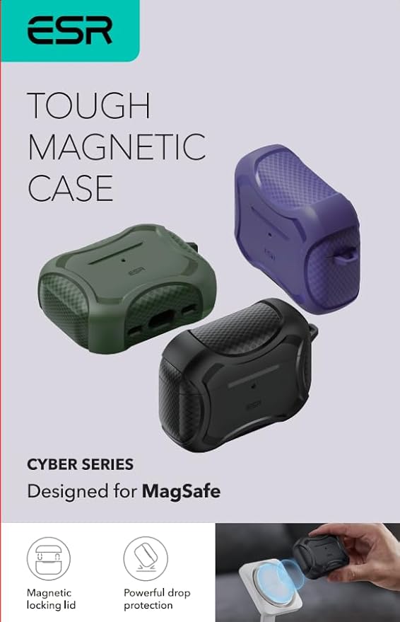 ESR for AirPods Pro 3 Case (2025), Compatible with Airpods Pro 3rd Generation Case (USB-C Cable), Magnetic Lid, MagSafe Ready, Powerful Drop Protection, Cyber Series, Navy Blue