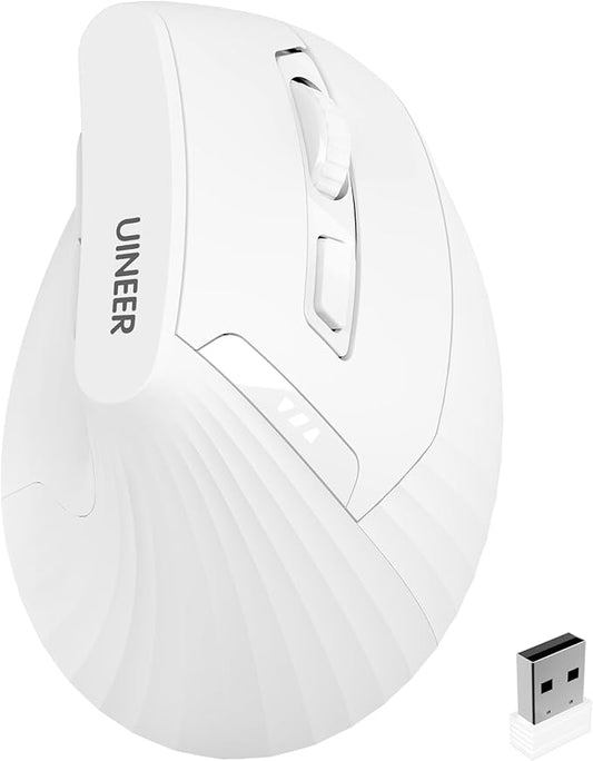 Vertical Mouse Wireless, 2.4G Rechargeable Mouse with Battery Indicator,4 Level DPI,Ergonomic Design for Comfort and Reduced Wrist Strain, Ideal for Home,Office Use (White)