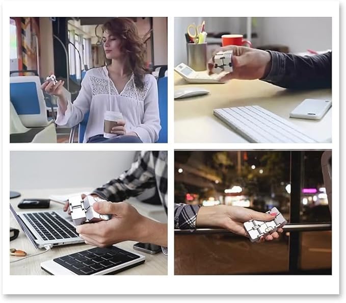 Metal Infinity Cube Fidget Toy - Aluminum Alloy Anti-Stress and Anxiety Finger Flip Cube for Adults, Men, and Women, Ideal Desk Toy for Work or Home - Infinity Cube Desk Toy (Gold)