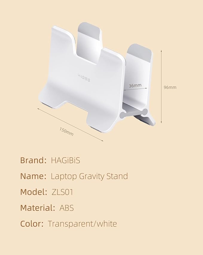 Hagibis Vertical Laptop Stand Desktop for Desk Gravity Locking Holder Dock Save Space Improves Airflow for MacBook Pro, Mac Mini, Surface, HP, Dell, Chrome Book (White ABS)