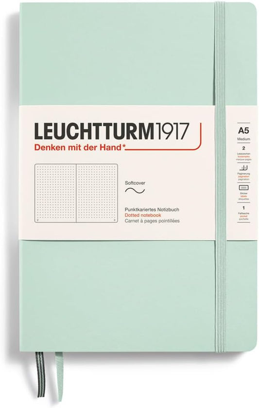 LEUCHTTURM1917 - Notebook Softcover Medium A5-123 Numbered Pages for Writing and Journaling (Mint Green, Dotted)