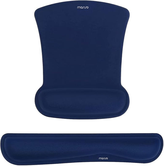 MOSISO Wrist Rest Support for Mouse Pad & Keyboard Set, Ergonomic Mousepad Non-Slip Base Home/Office Pain Relief & Easy Typing Cushion with Neoprene Cloth & Raised Memory Foam, Navy Blue