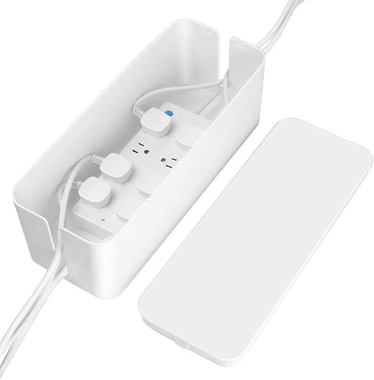 [Set of 3] 3 Cable Management Boxes + 3 Wire Ties, Large Cord Box Organizers to Hold and Hide Power Strip Charger Adapter Power Cord Charging Station USB HUB (White)