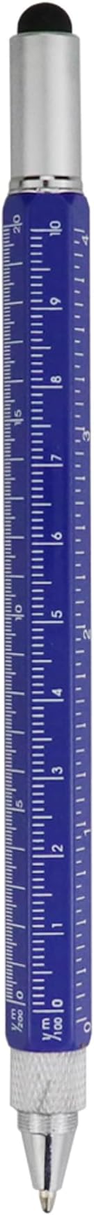 HeTaoCat Metal Multi-tool - 6-in-1 Stylus Pen with Screwdriver, Phillips & Flathead Bits, Ballpoint Pen, Stylus, Bubble Level, Ruler (Blue)