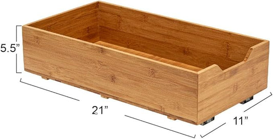 Household Essentials Glidez Bamboo and Steel Pull-Out/Slide-Out Storage Organizer for Under Cabinet Use - 1-Tier Design - Fits Standard Size Cabinet or Shelf, Natural