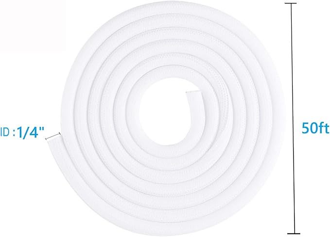 1/4" x50ft Split Sleeve Cable Organizer - Wire Protector Sleeving for Desk, PC, TV, Home Office | Cord Management Cover, Easy Install, White