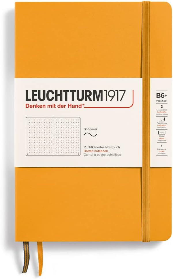 LEUCHTTURM1917 - Notebook Softcover Paperback B6+ - 123 Numbered Pages for Writing and Journaling (Dotted, Rising Sun)