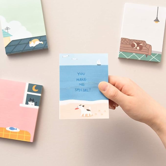 Monolike Memopad Playing Days design SET - 4 Packs, 4 Different Designs, 100 Sheets Per Pad, Total 400 Sheets, Note pads, Writing pads