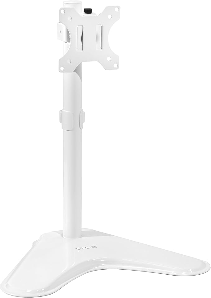 VIVO Single Monitor Desk Stand, Holds Screens up to 32 inch Regular and 38 inch Ultrawide, Freestanding VESA Steel Mount Base, Adjustable Height, Tilt, Swivel, Rotation, White, STAND-V001HW