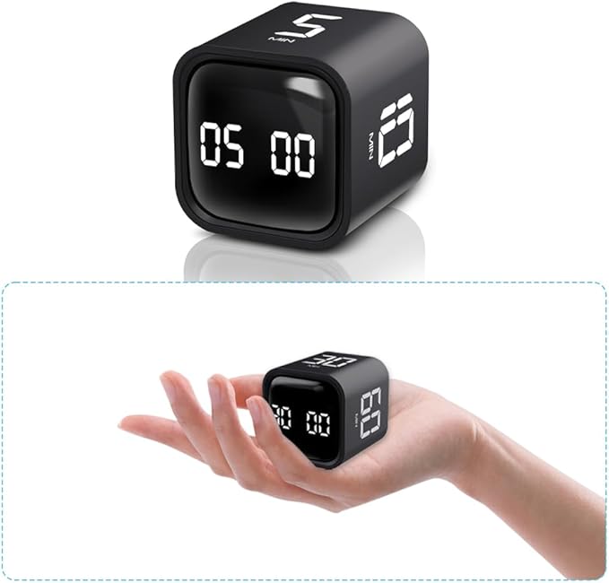 Gravity Cube Timer, Productivity Sensor Flip Kitchen Large LED Display Adjustable Sound Alarm Vibration High Low Volume Custom Modes Kids Study Students Office Exercise Skincare