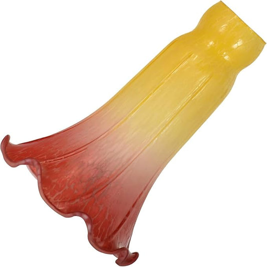 Bieye LS16 Lily Flower Blown Glass Lampshade (Yellow Light Red, Opening I.D. 1.26" x O.D. 1.5")