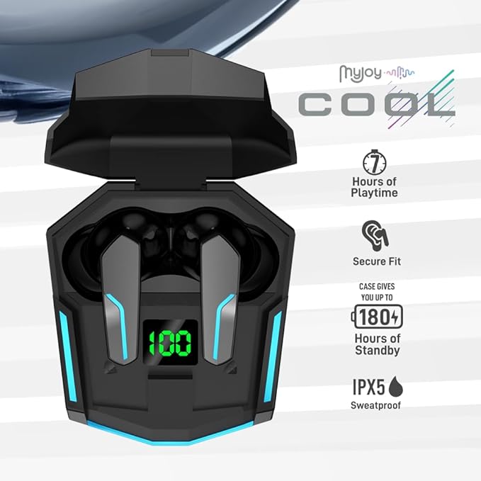 MyJoy Cool Wireless Earbuds, Wireless Gaming Earbuds, Bluetooth Gaming, Noise Cancelling Ear Buds, Noise Cancelling Earphones for Gamers, Black