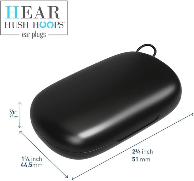 Hush Hoops Ear Plugs, Reusable Soft Silicone Plugs with Horseshoe Shape for Comfort, Designed for Sleep and Loud Noises, 17dB (NRR) Noise Reduction Rating, Black, 1 Pair with Portable Travel Case