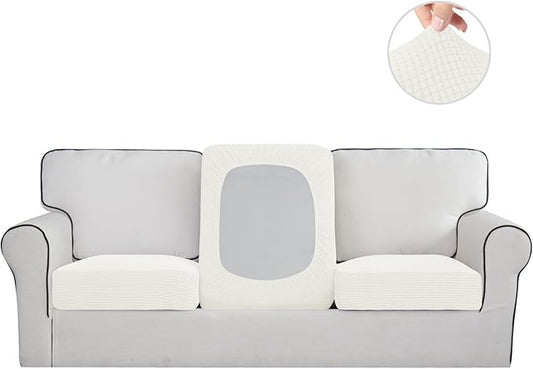 Easy-Going Stretch Individual Chair Couch Cover Sofa Furniture Protector Slipcover - Soft Flexibility With Elastic Bottom (3-Piece Cushion Cover, Cream)