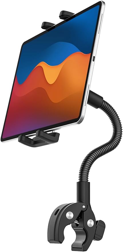 Tablet Holder for Wheelchair/Stroller/Spin Bike/Treadmill/Mic Stand/Boat/Handlebar Clamp, 360° Gooseneck Mount with Adjustable Arm for 4-13" iPad Pro Air Mini, Phone, Galaxy Z Fold, Fire HD