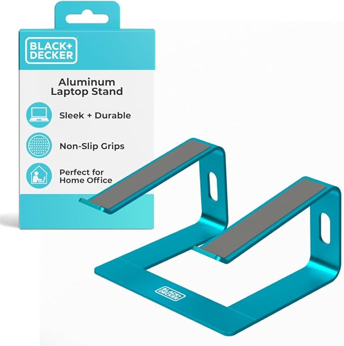 BLACK+DECKER Laptop Stand for Computer Desk, Ergonomic Laptop Stand for Desk, Lap top Riser Compatible with Macbook Notebook, Lap top Holder, Durable Aluminum Computer Riser Accessories, LochNess Blue