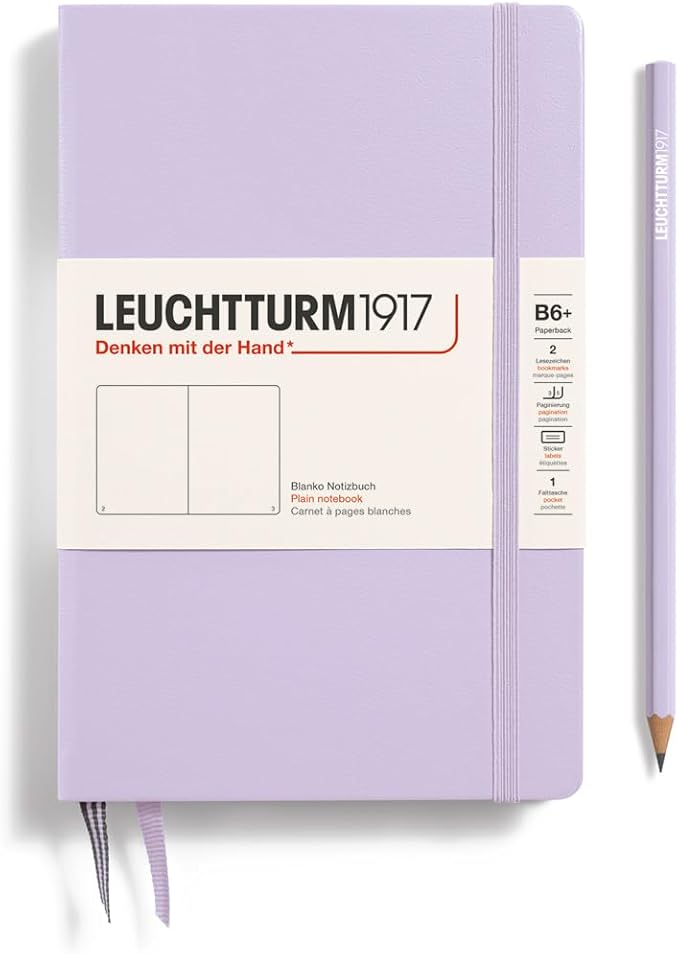 LEUCHTTURM1917 - Notebook Hardcover Paperback B6+ - 219 Numbered Pages for Writing and Journaling (Lilac, Plain)