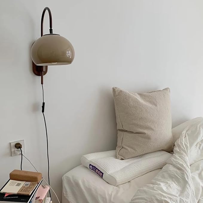 Modern Decoration Wall Sconce Mid Century with White Milk Glass Vintage Industrial Wood Wall Light Hardwired Smoke Grey Amber Farmhouse Reading Wall Lamp for Bedroom Living Room Bedside