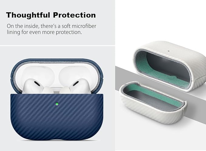 Leather Case - for AirPods Pro 2 Case Cover - Selected Skin-Friendly Leather, with Carbon Fibre Texture, Handmade Drop Protective Hard Cover for AirPods Pro 2nd Generation Earbuds - Blue