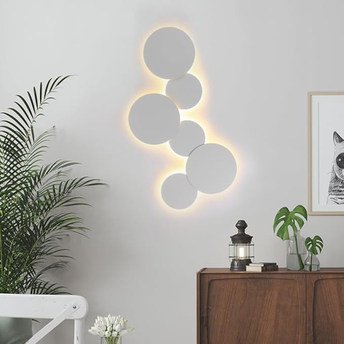 Modern Minimalist Wall Light White Round Disc Wall Sconce Metal Circular Stairwell Lighting Dimmable LED Sconce for Living Room Bedroom