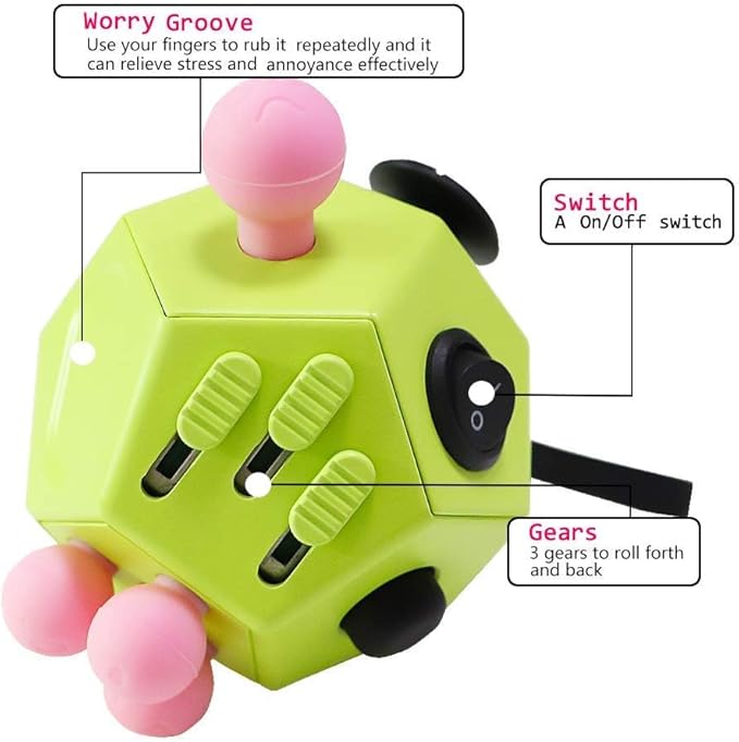 12 Sided Fidget Toys, Dodecagon Cube Toys Anti-Anxiety,Relieves Stress and Autism for Children,Teens and Adults (Green/A3)