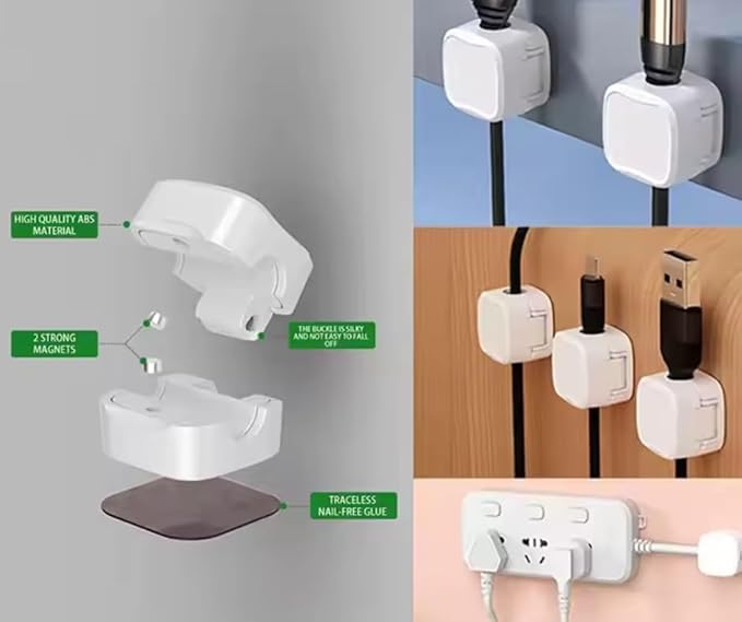 12-Pack Adhesive Cord Holders, Smooth & Adjustable Cable Clips for Desk Management, Wire Holder & Keeper, Cord Organizer for Home, Office, Desk, Phone, Car, Wall, Desktop, Nightstand (White)