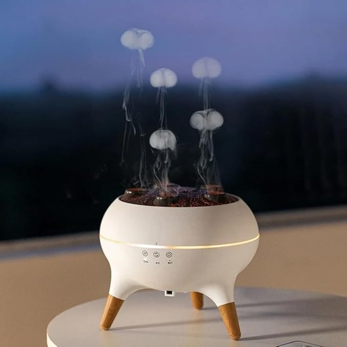 Jellyfish Essential Oil Diffuser – Aromatherapy Fire Pit Cool Mist Humidifier with LED Flame Effect, Ultrasonic Quiet Diffuser for Home, Bedroom, Office, Yoga & Spa