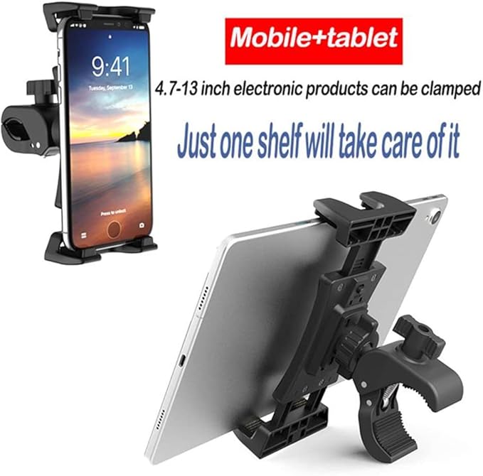 Yiting Tablet Stand, Bike Phone Holder for Indoor Gym Treadmill, Spinning Exercise Bicycle, Mic Stand, Cellphone Mount for iPad Pro, iPad, iPad mini/Air & Smartphones (4.7-12.9")