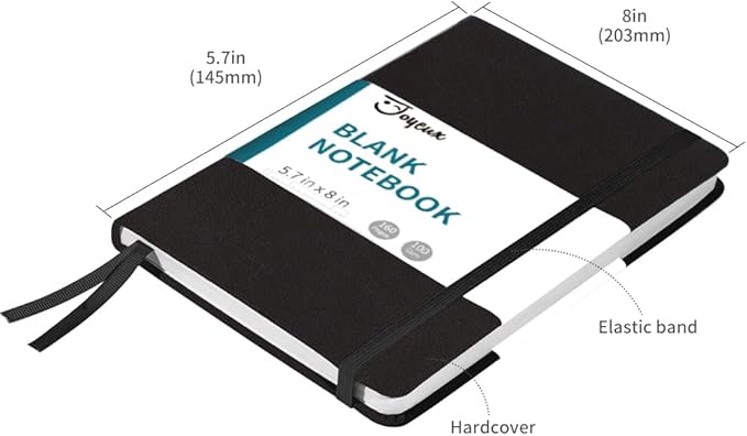 JOYEUX Blank Journal Notebook, A5, 160 Pages 100 Gsm Thick Sketch Books Hardcover Journal for Writing, 5.7 inches x 8 inches Notebooks for Work (Black)