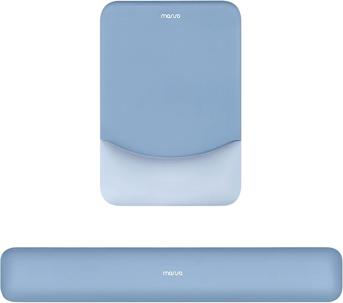 MOSISO Wrist Rest Support for Mouse Pad&Keyboard Set, Rectangular Ergonomic Mousepad Non-Slip Base Home/Office Pain Relief&Easy Typing Pad with Neoprene Cloth&Raised Curved Memory Foam, Stone Blue