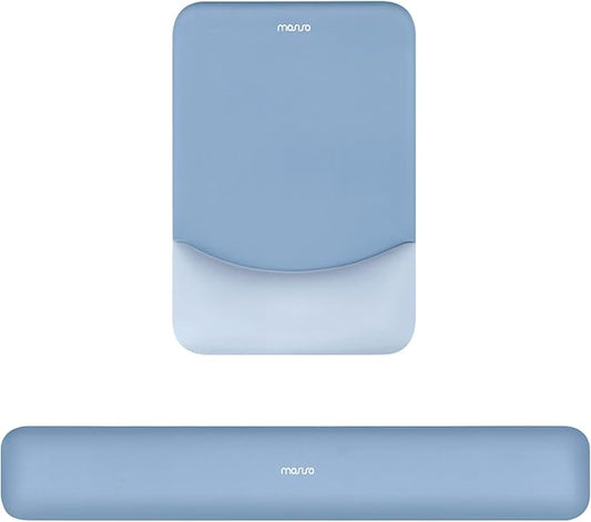 MOSISO Wrist Rest Support for Mouse Pad&Keyboard Set, Rectangular Ergonomic Mousepad Non-Slip Base Home/Office Pain Relief&Easy Typing Pad with Neoprene Cloth&Raised Curved Memory Foam, Stone Blue