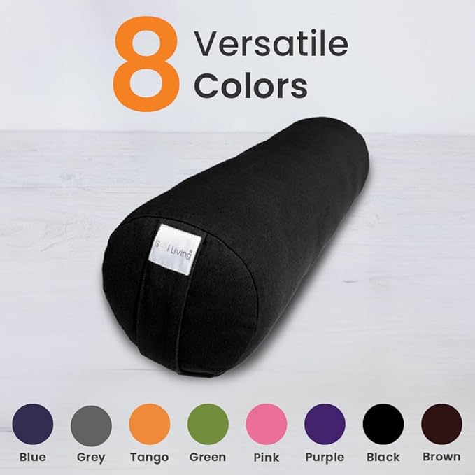 Sol Living Yoga Bolster Pillow for Restorative Meditation - 100% Cotton Cylindrical Cushion with Washable Cover for Balance Support in Asana Poses