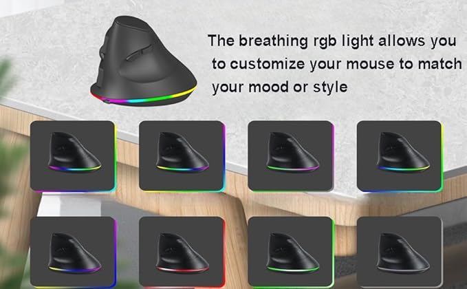 Wireless Mouse Bluetooth Rechargeable Dual Mode Ergonomic Vertical Large Carpal Tunnel Ergo Optical Travel Cordless Mice for PC Laptop Computer Mac iPad Pro MacBook Pro/Air,RGB Light,Side Buttons