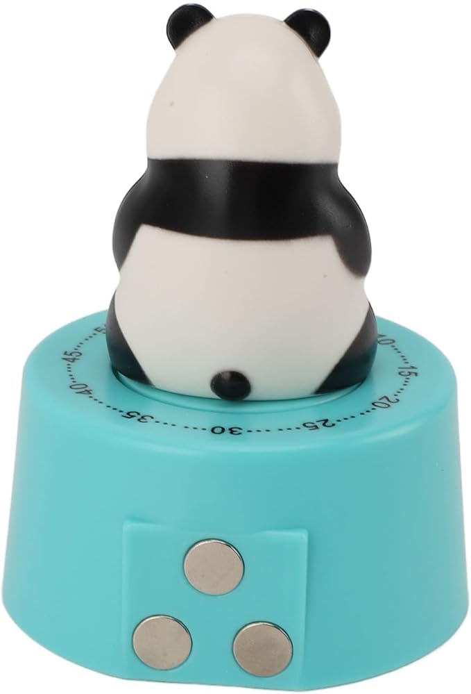 Mechanical Countdown Timer, 60 Minutes Mechanical Kitchen Timer Eco Friendly Loud Alarm Magnetic Base Cute Animal Shape for Kitchen (Panda with Blue Base)