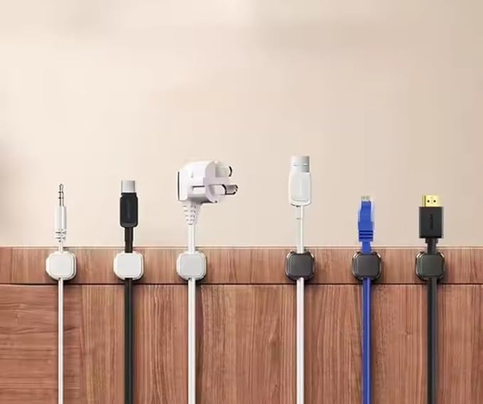 12-Pack Adhesive Cord Holders, Smooth & Adjustable Cable Clips for Desk Management, Wire Holder & Keeper, Cord Organizer for Home, Office, Desk, Phone, Car, Wall, Desktop, Nightstand (White)