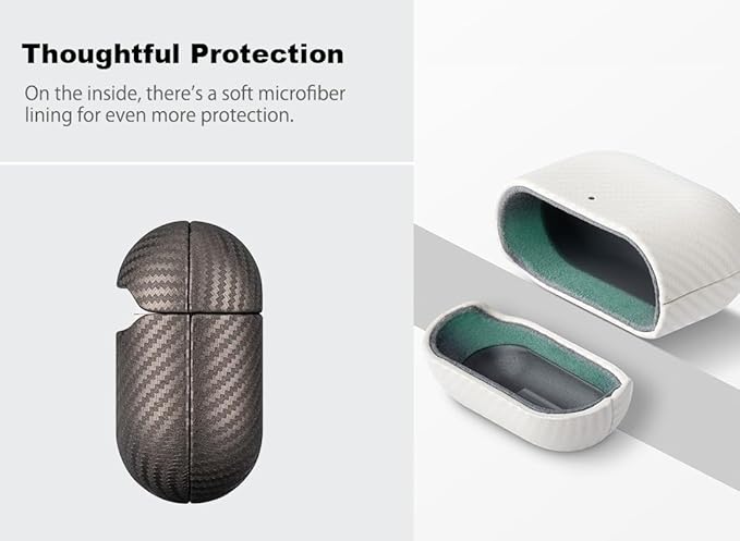 Leather Case for AirPods 4 / AirPods 4 with Active Noise Cancellation Case Cover - Selected Skin-Friendly Leather, Carbon Fibre Texture, Handmade Drop Protective Hard Cover - Desert Titanium