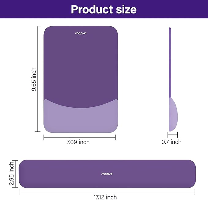 MOSISO Wrist Rest Support for Mouse Pad&Keyboard Set, Rectangular Ergonomic Mousepad Non-Slip Base Home/Office Pain Relief&Easy Typing Pad with Neoprene Cloth&Raised Curved Memory Foam,Imperial Purple