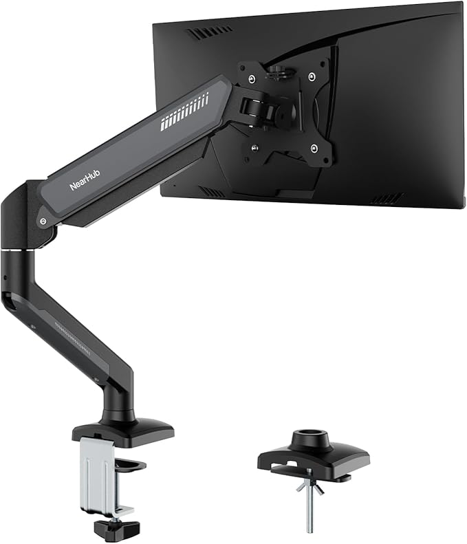 Single Monitor Mount Arm for 13-32" Up 22 lbs Screens | VESA 75x75/100x100 | Clamp/Grommet Base | Cable Management | Space Saving Desk Setup,180° Swivel, Tilt +90° to -45°, 360°Rotation
