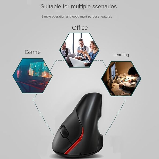 Vertical Mouse Wireless Computer Mice USB Charging Mode Ergonomics PC Laptop Office Protect Wrist Black