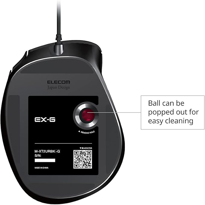 ELECOM EX-G Wired Trackball Mouse, Ergonomic Thumb Control, Smooth Tracking Roller Ball, 5 Programmable Buttons, Tilt Scroll, Computer Mice for PC Mac