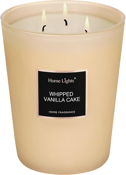 HomeLights Scented Candles, Big 33.3 oz for Home, Natural Soy Aromatherapy Candles, Smokeless Long Lasting 130 hrs with 3 Cotton Wicks, Candles Gifts for Women & Men, Whipped Vanilla Cake