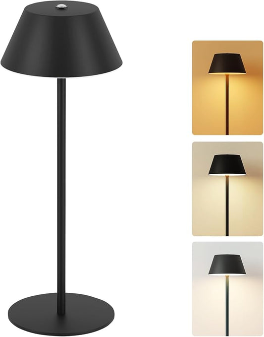 LOFTEK Cordless Table Lamp, 5200mAh Battery, 3 Adjustable Height, 3 Colors Smooth Dimming, Outdoor LED Light Waterproof for Dining Room, Bedroom, Bar, Restaurant, Patio, Camping (Black)