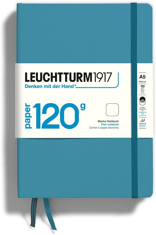 LEUCHTTURM1917-120G Special Edition - Medium A5 Plain Hardcover Notebook (Nordic Blue) - 203 Numbered Pages with 120gsm Paper