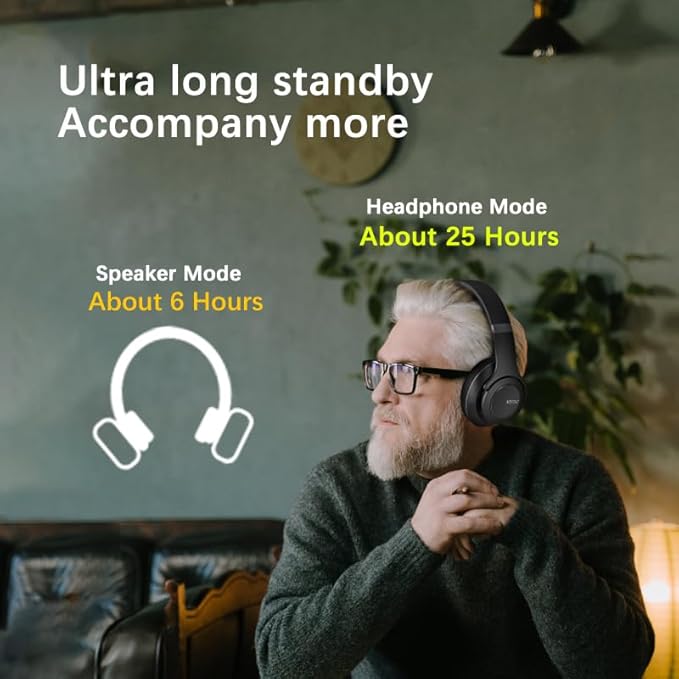 Bluetooth Headphones Over Ear, 90 Hours Playtime Wireless Headphone with 3 EQ Modes, Noise Isolating HiFi Stereo with Deep Bass, Microphone, Soft Earpads for Cellphone/PC