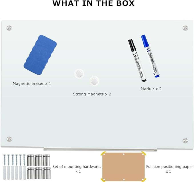 Glass Whiteboard 8'x 4', Magnetic Dry Erase Board, 96" x 48" Large Framless Glass White Board for Wall Office School Home